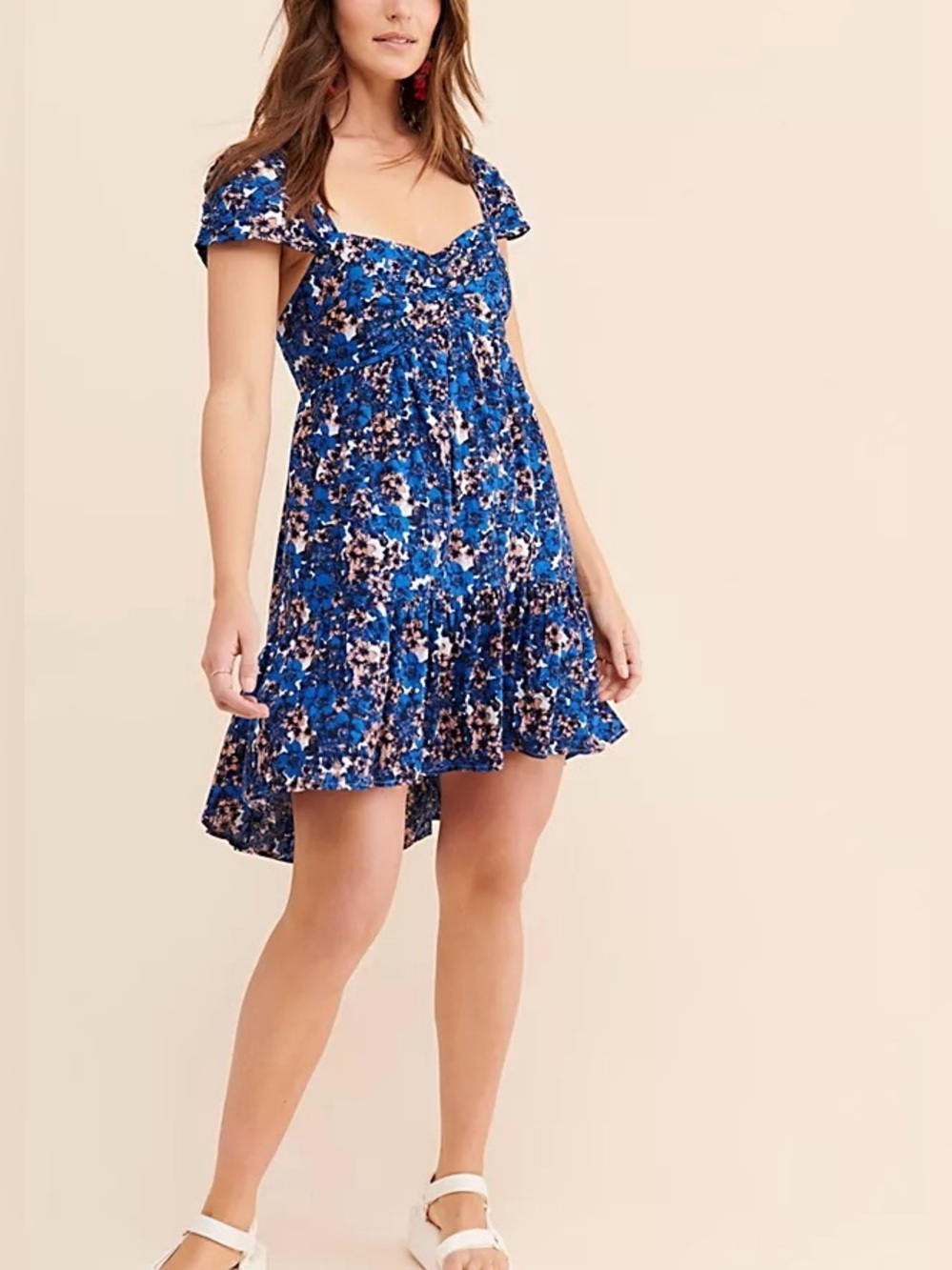 Free People Blue Floral High-Low Mini Dress